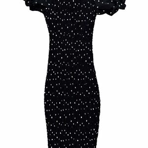 Puffy Sleeve Black and White Heart Patterned Mini Dress